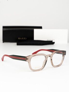 Gucci Women Eyeglasses Transparent Brown Demo Square GG1992O 003 NEW AUTHENTIC